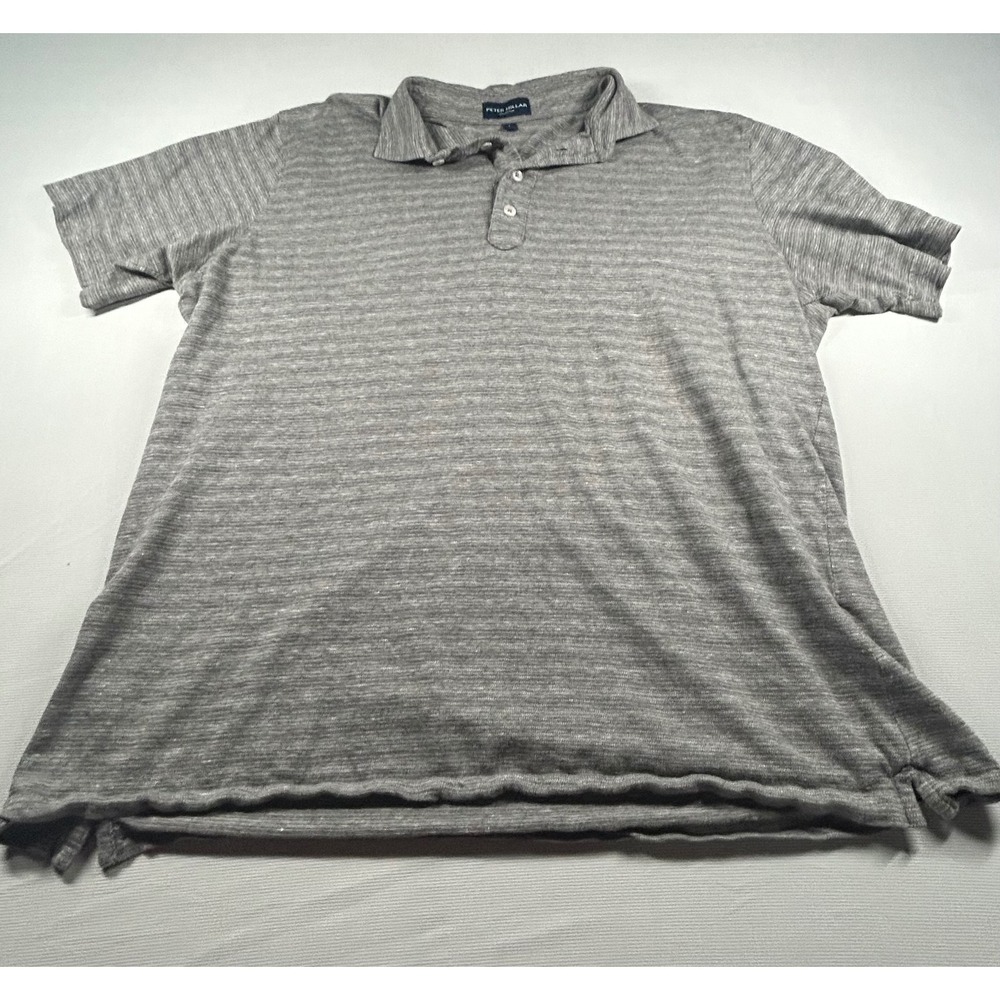 Peter Millar Collection Mens Large Gray Cotton Linen Space Dye Polo Shirt L